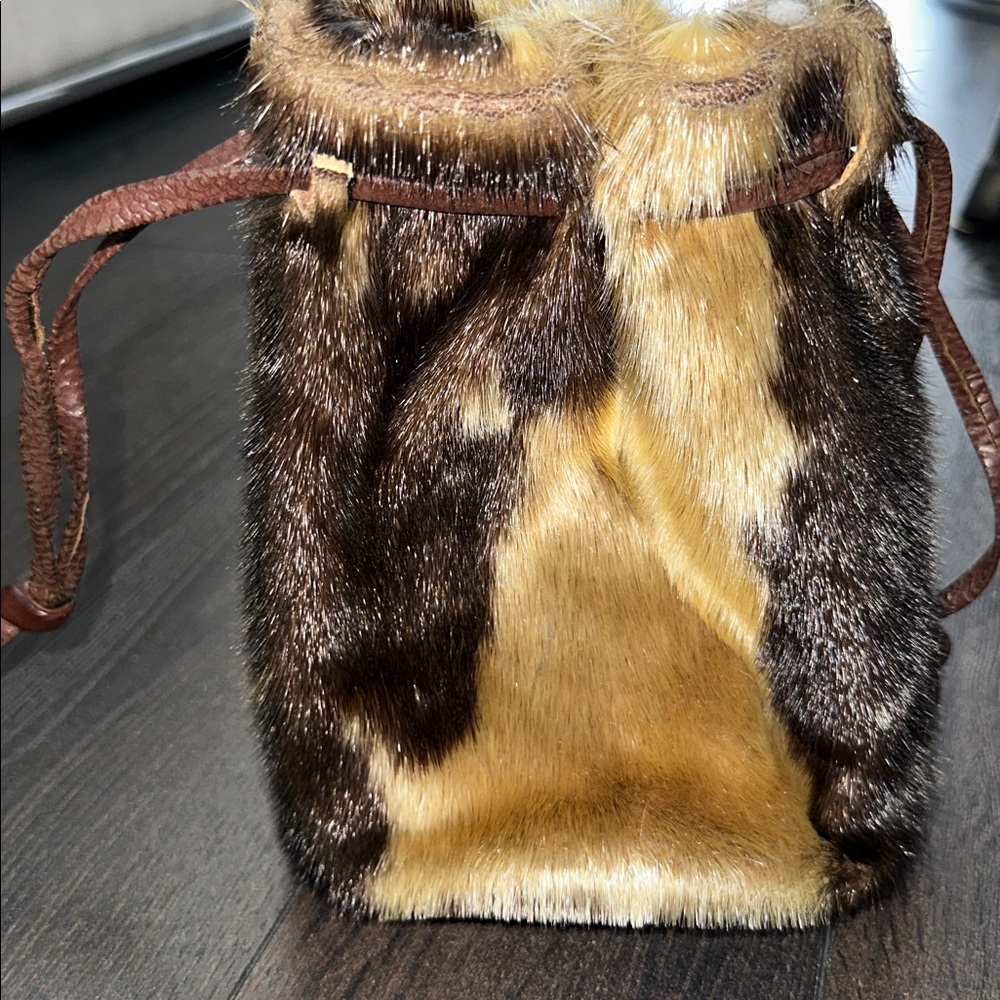 Brown and Tan Fur Drawstring Bag - Picture 7 of 8